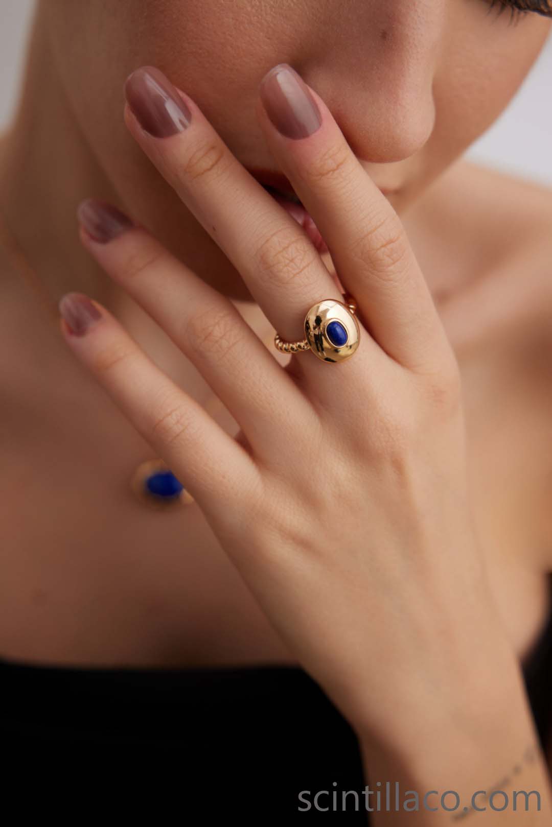 Golden Color Black Agate Ring