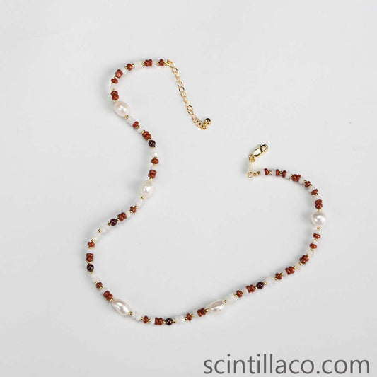 Golden silver necklace with Pearl and shell