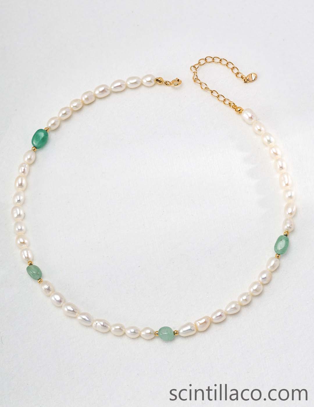 Silver Necklace with Pearl and Jade