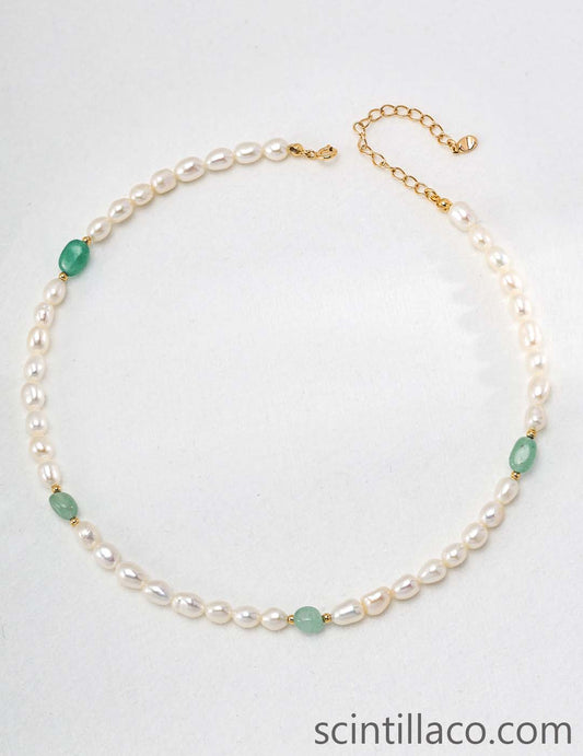 Silver Necklace with Pearl and Jade