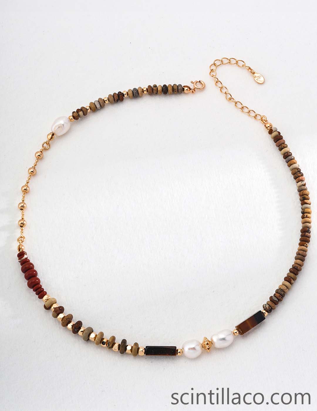 Golden Color Silver Necklace with Tigerite Stone