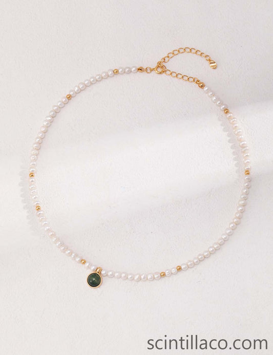 Pearl Necklace with Agate stone