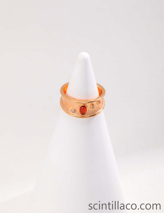 Golden Color Ring with Red Zircon Stone