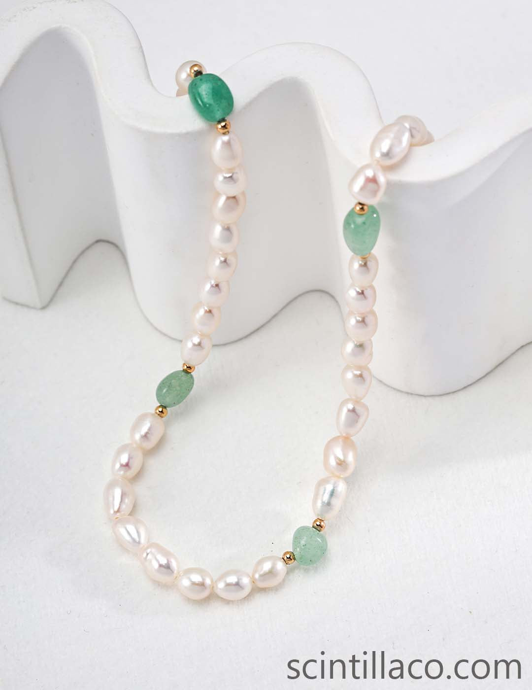 Silver Necklace with Pearl and Jade