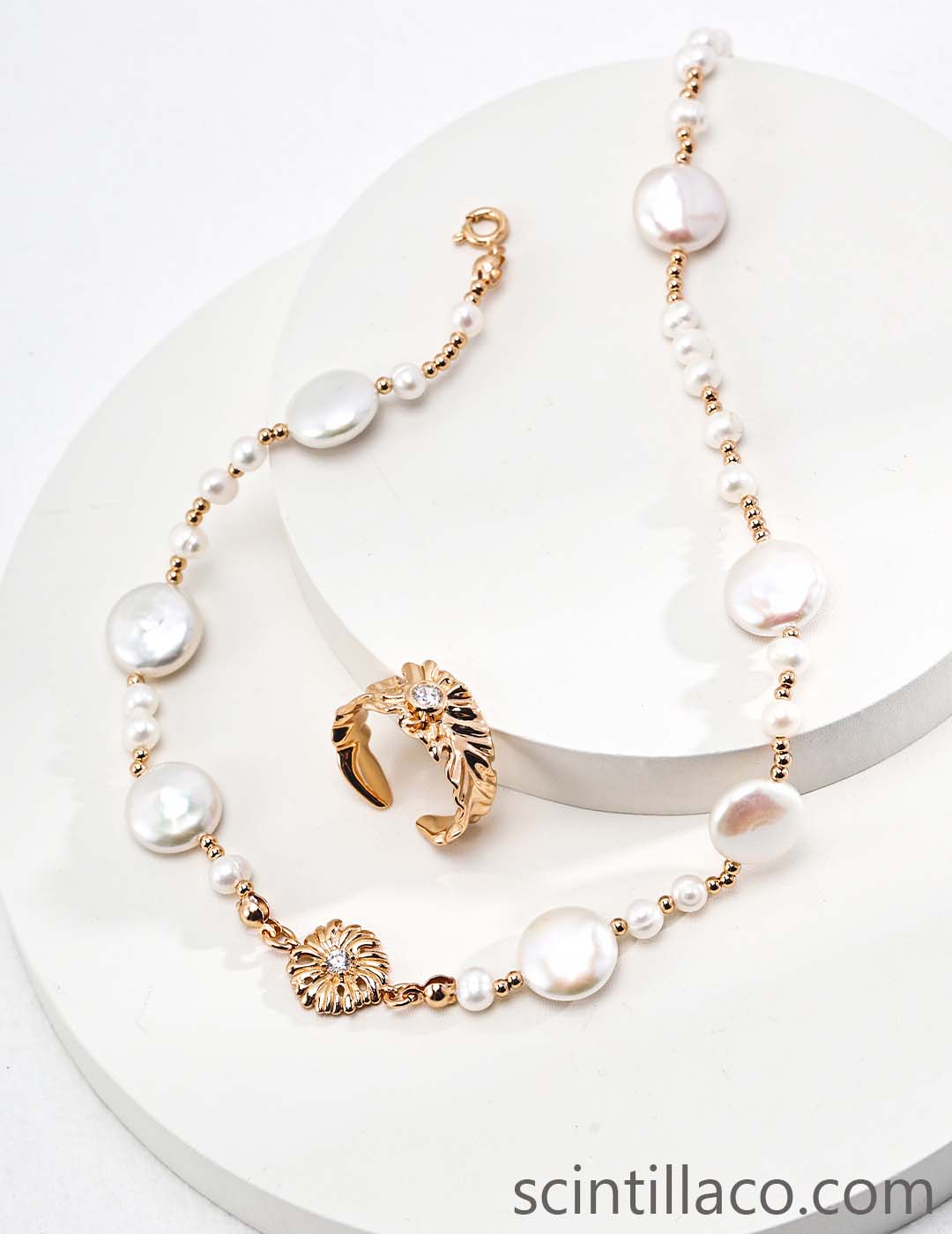 Golden Silver Necklace with Pearl