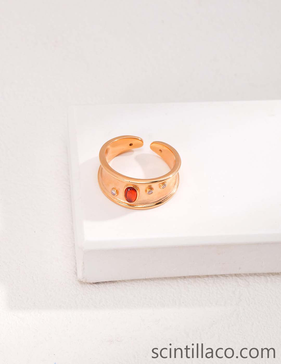 Golden Color Ring with Red Zircon Stone