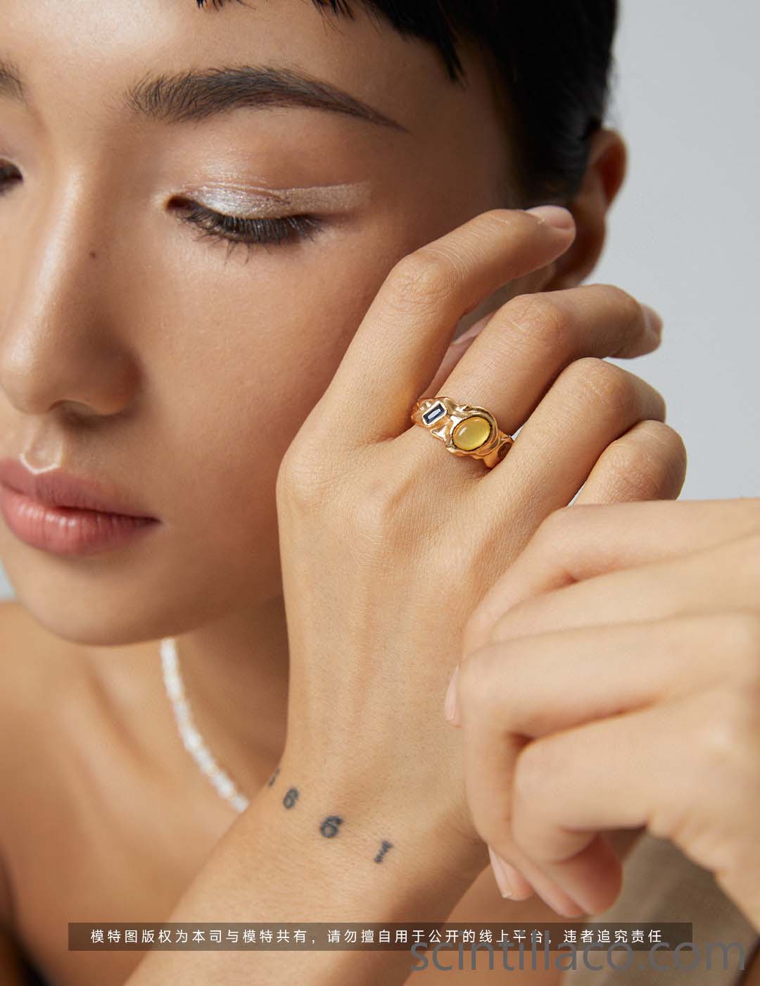 Yellow Gold/White Gold Color Ring with Yellow Zircon Stone