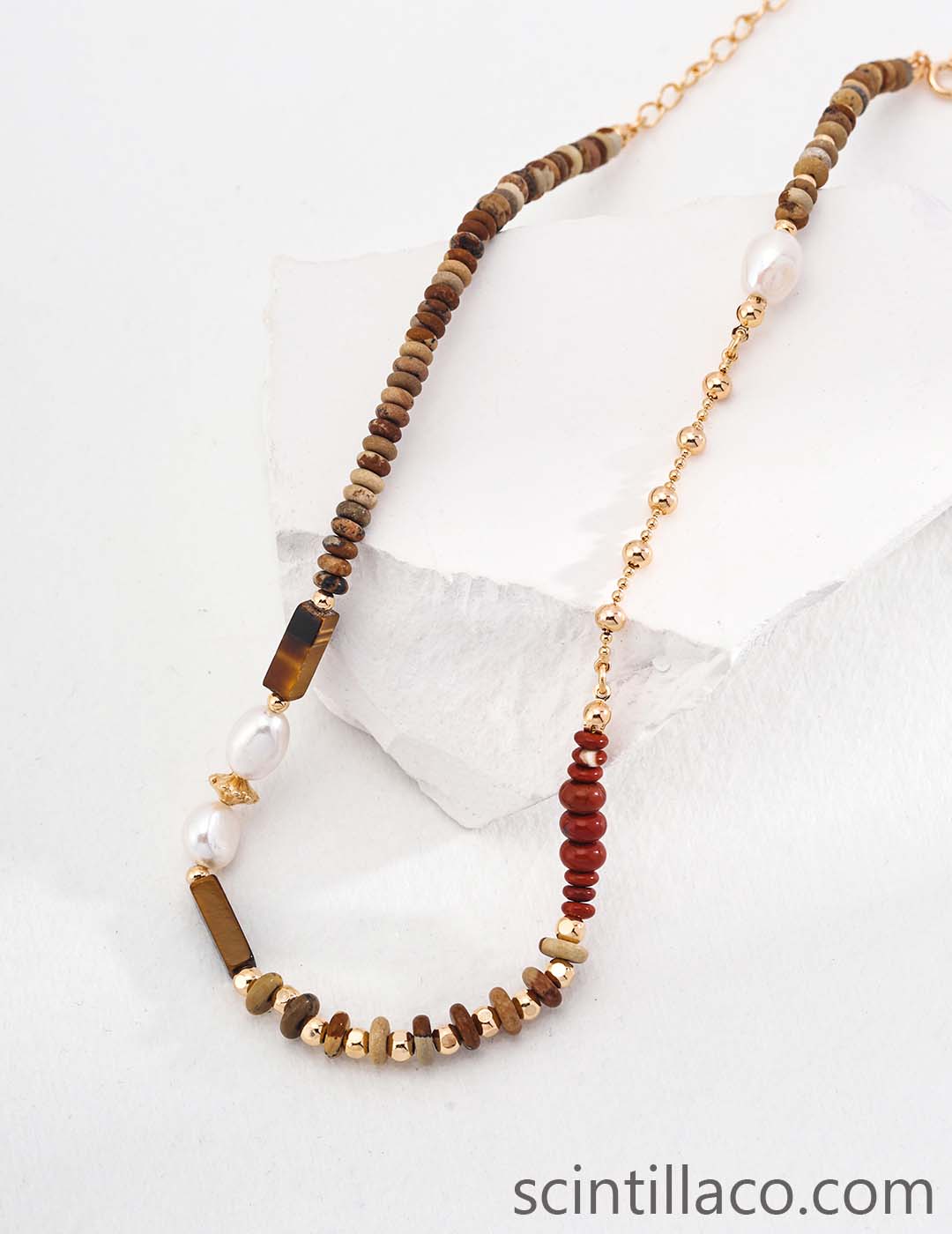 Golden Color Silver Necklace with Tigerite Stone