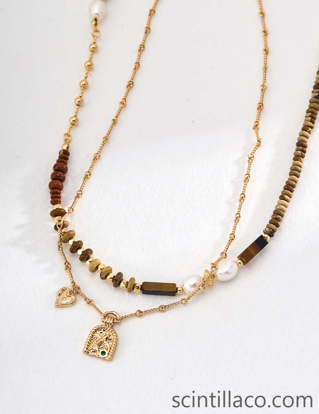 Golden Color Silver Necklace with Tigerite Stone