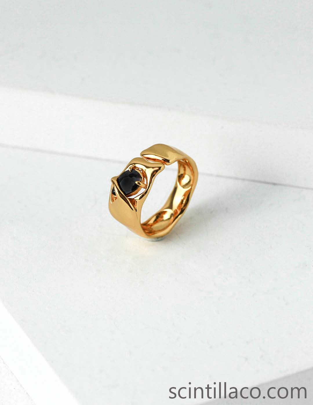 Yellow/White Gold Color Ring with Spinel