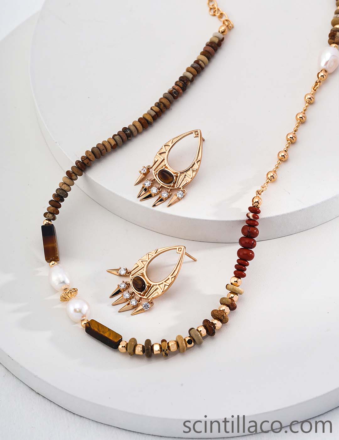 Golden Color Silver Necklace with Tigerite Stone