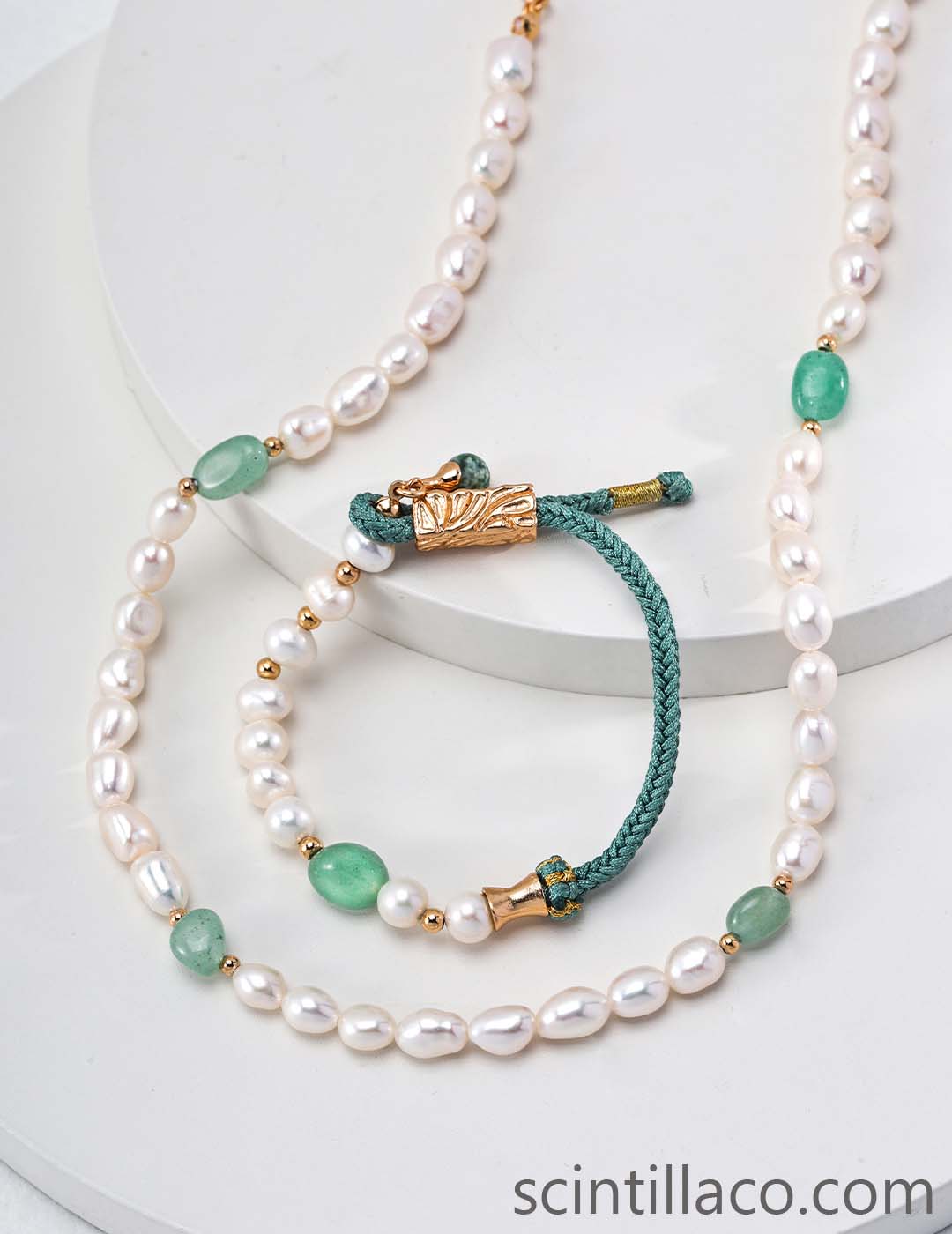 Silver Necklace with Pearl and Jade