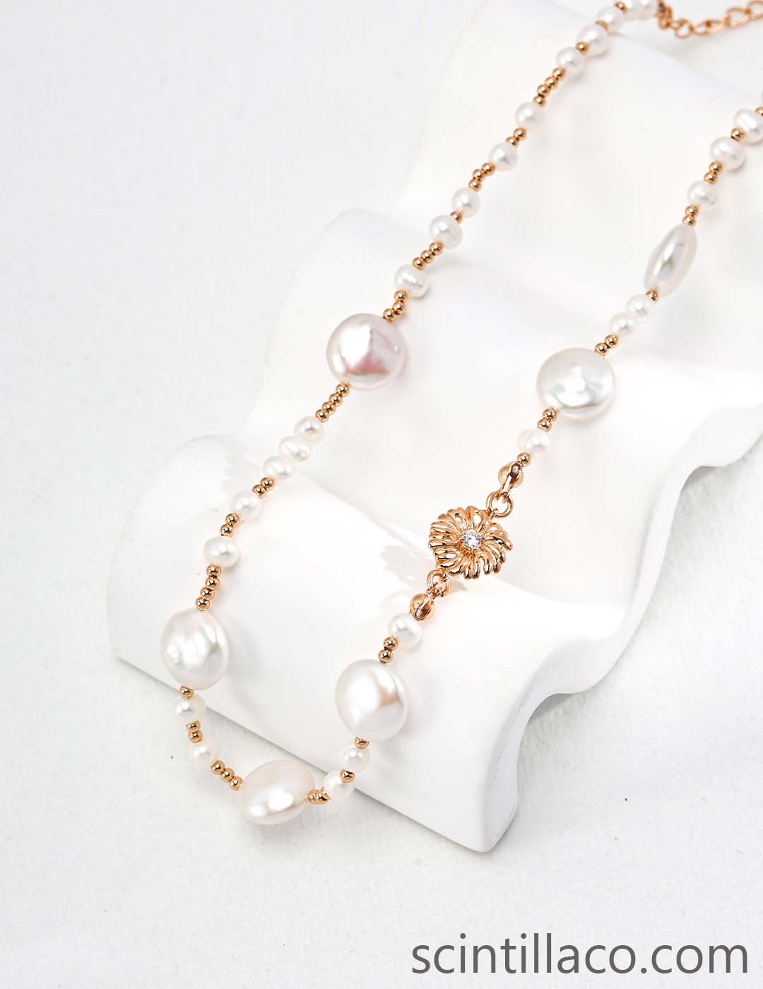 Golden Silver Necklace with Pearl