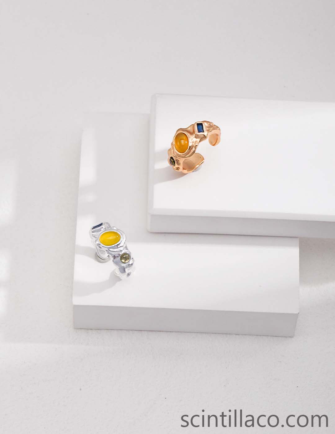 Yellow Gold/White Gold Color Ring with Yellow Zircon Stone