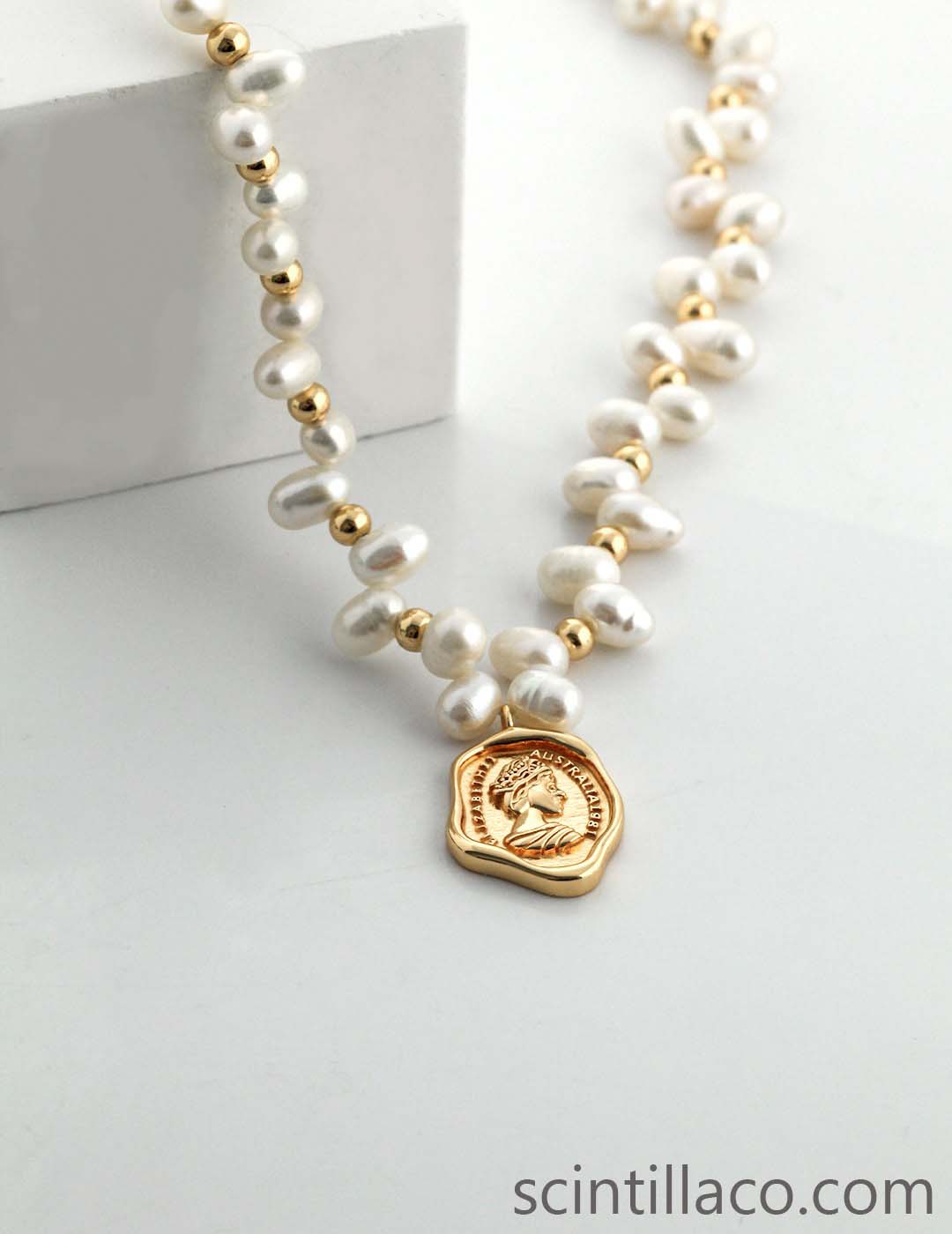 Golden Color Necklace with Pearl