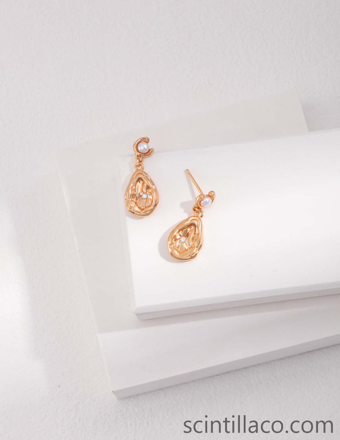 Golden Color Earrings With Pearl & Zircon