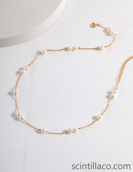 Yellow/White Golden Color Necklace with Pearl