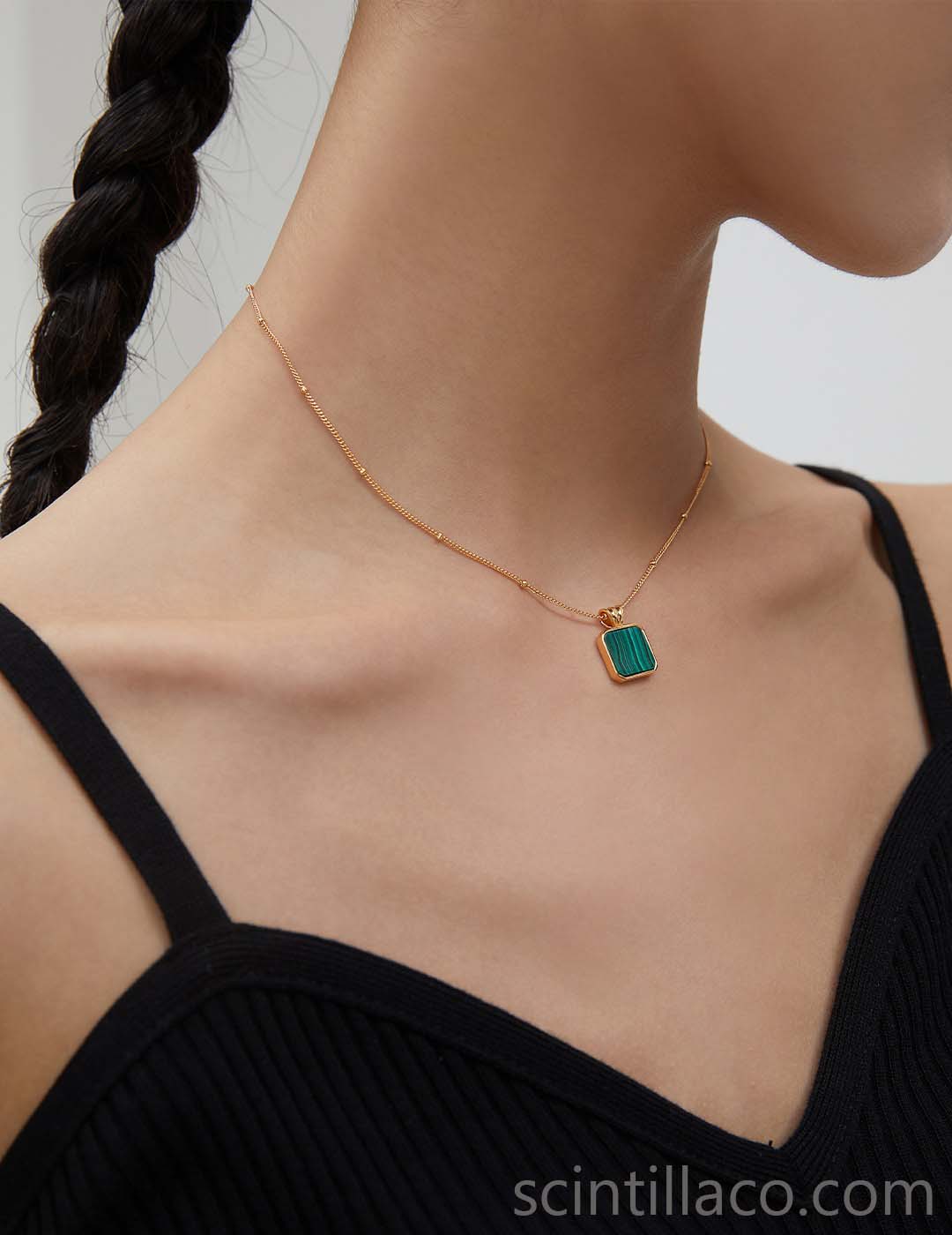 Golden Color Necklace with Malachite