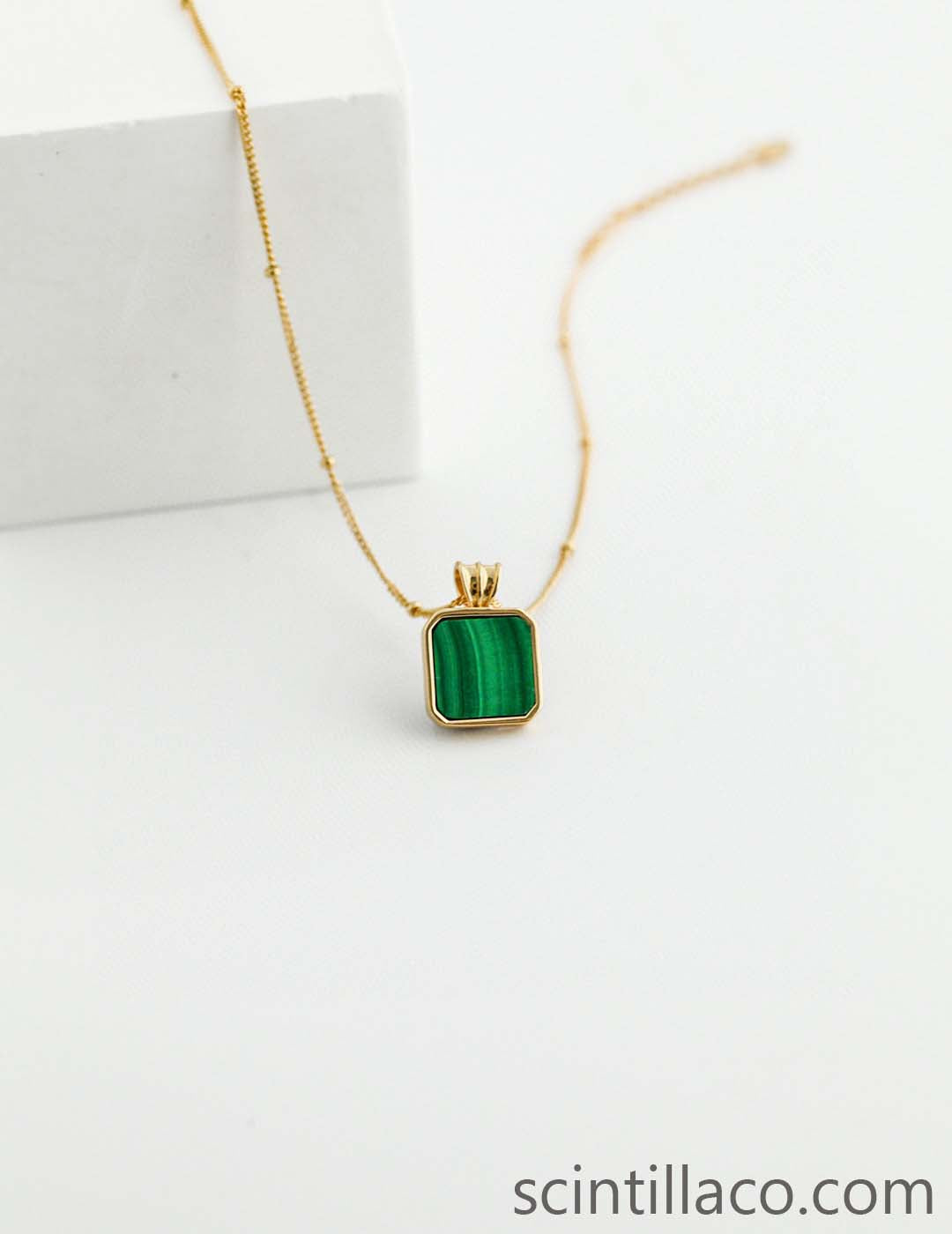 Golden Color Necklace with Malachite